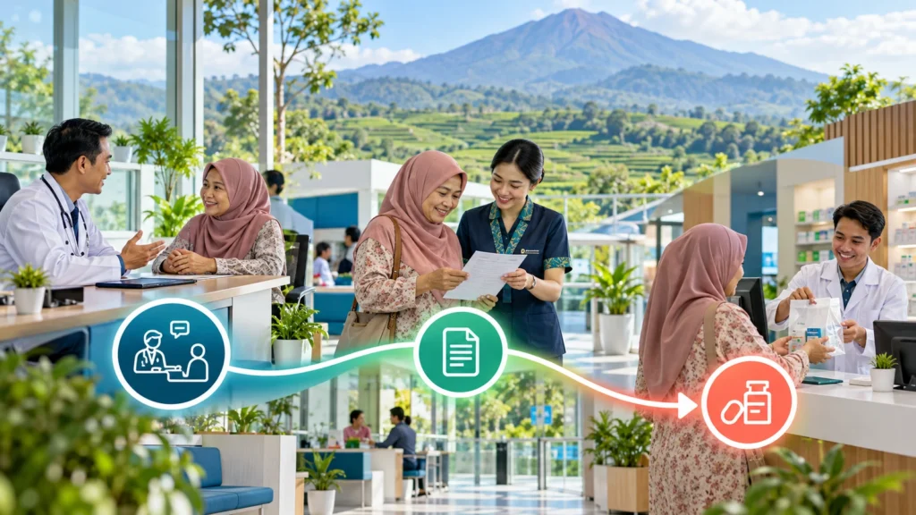 Ilustrasi alur Program Rujuk Balik dari konsultasi hingga apotek di Majalengka